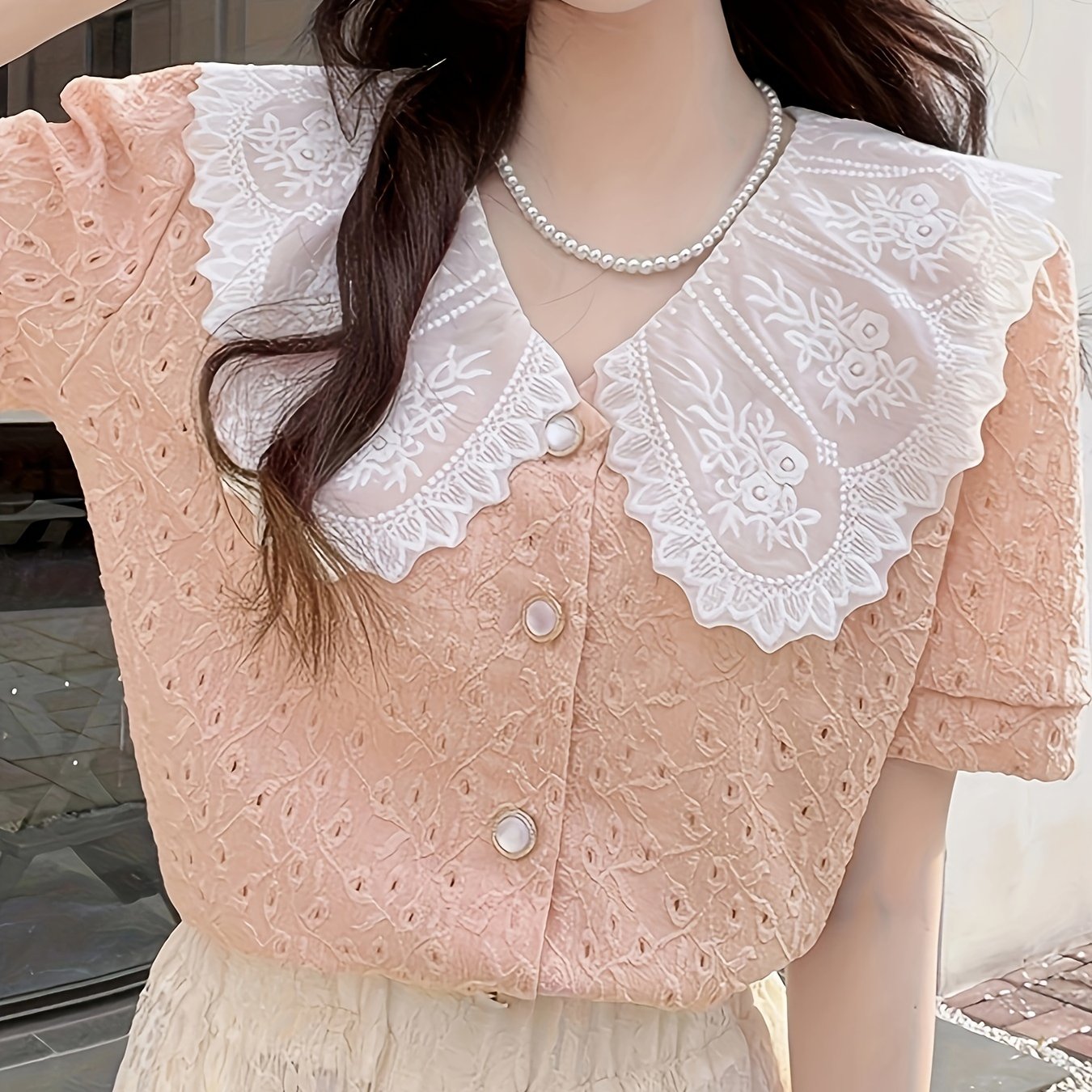 Antmvs Contrast Trim Elegant Blouse, Short Sleeve Blouse For Spring & Summer, Women's Clothing