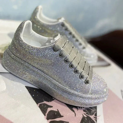 Autumn Women Platform Shoes rhinestones Thicksoled White Silver Shining Crystal Sneakers Trend Casual 240607