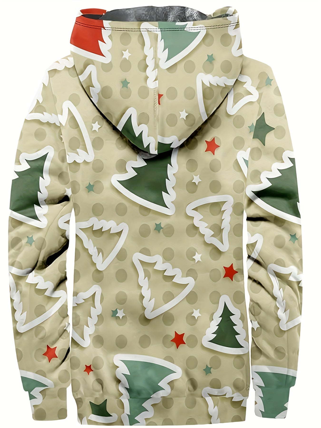 Plus Size Men's Christmas Tree Graphic Print Hooded Jacket Fall Winter Tops, Men's Clothing