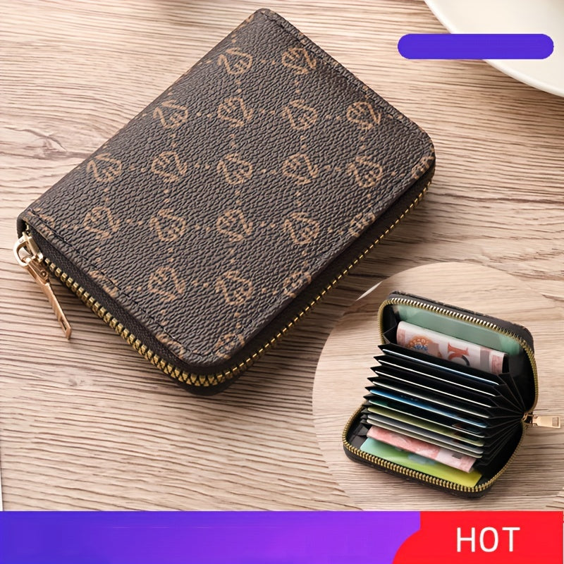 Zipper Around Credit Card Holder, Mini Printed Clutch Coin Purse, Portable Card Wallet With Multi Card Slots