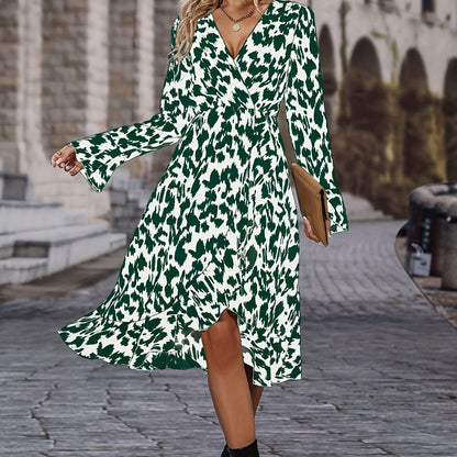 Antmvs V Neck Long Sleeve Slim Dress, Casual Every Day Dress For Fall & Spring, Women's Clothing