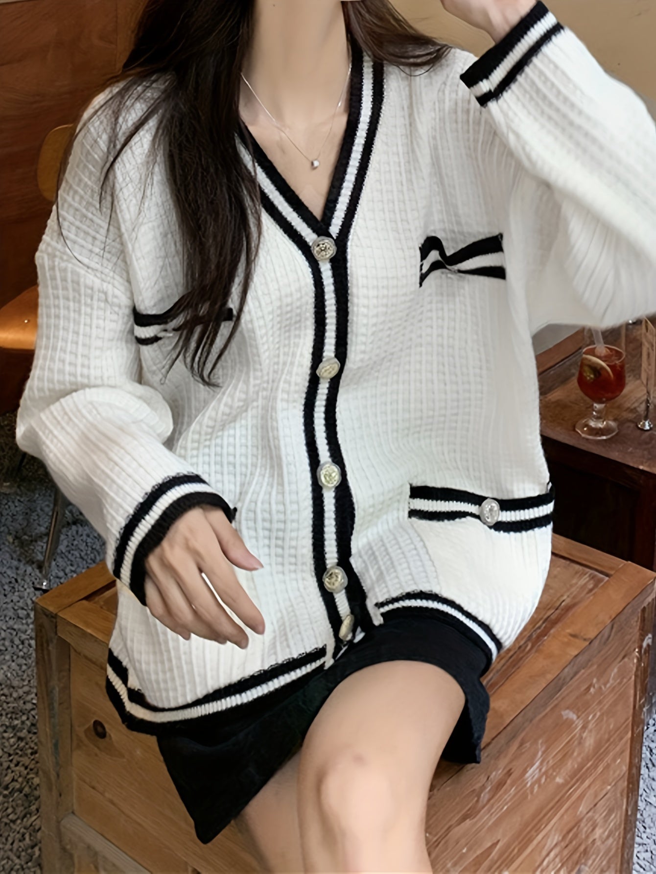 Antmvs V-neck Button Front Cardigan, Casual Long Sleeve Cardigan For Spring & Fall, Women's Clothing