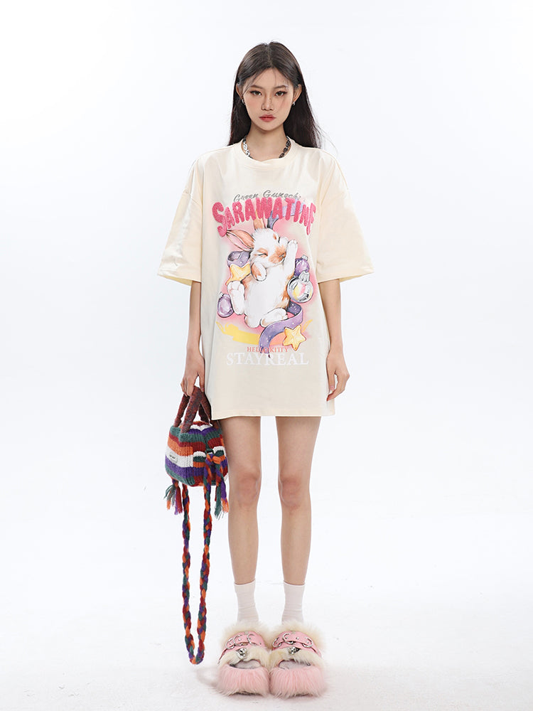 Antmvs SAWARATINE Graphic Image Print Solid Color Short Sleeve Tee Shirt Top