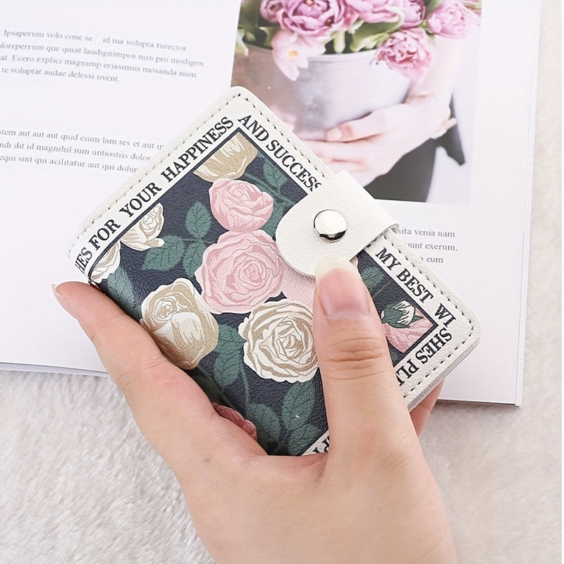 Floral Vintage Style Women's Credit Card Wallet, Multi-Slot Compact Card Holder For Daily Use