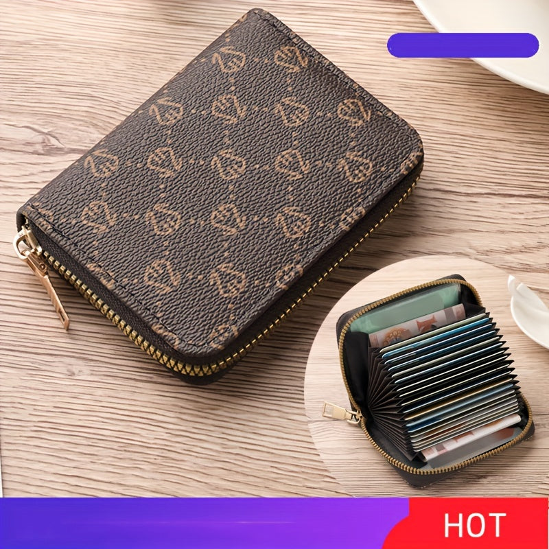 Zipper Around Credit Card Holder, Mini Printed Clutch Coin Purse, Portable Card Wallet With Multi Card Slots