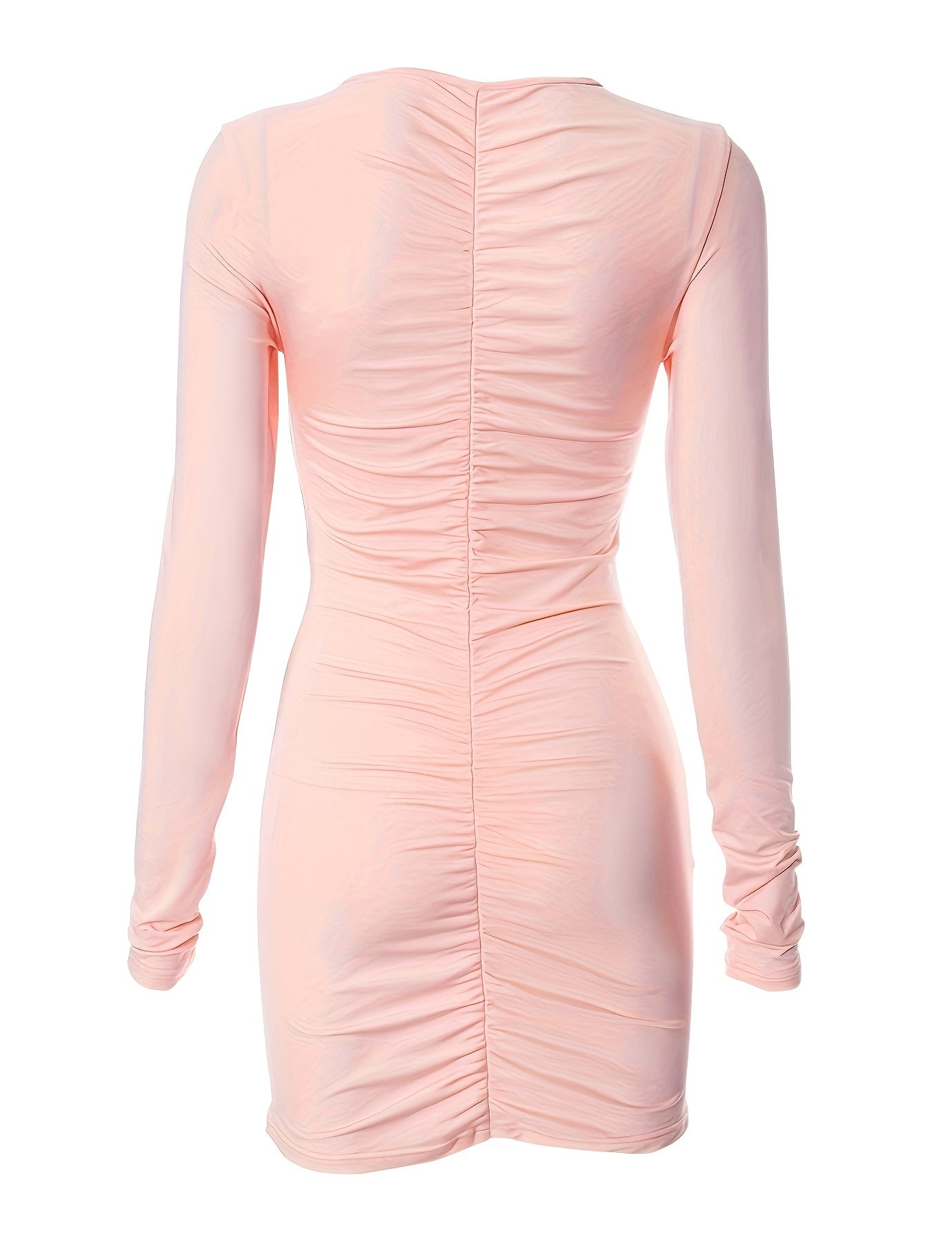 Antmvs Solid Mock Neck Ruched Dress, Elegant Long Sleeve Bodycon Dress, Women's Clothing