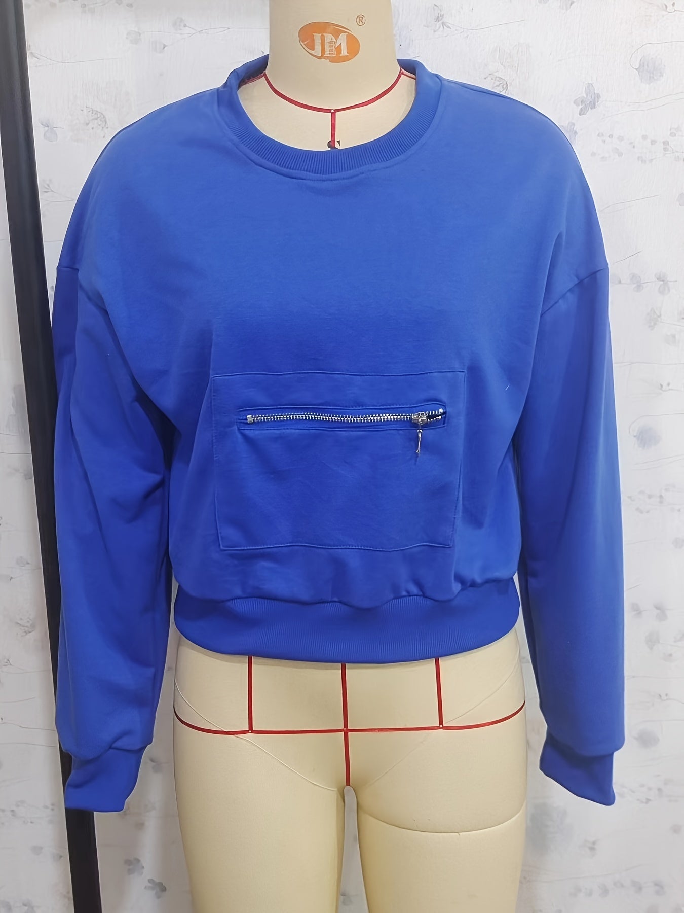 Antmvs Solid Zip Front Pullover Sweatshirt, Casual Long Sleeve Crew Neck Sweatshirt For Fall & Winter, Women's Clothing