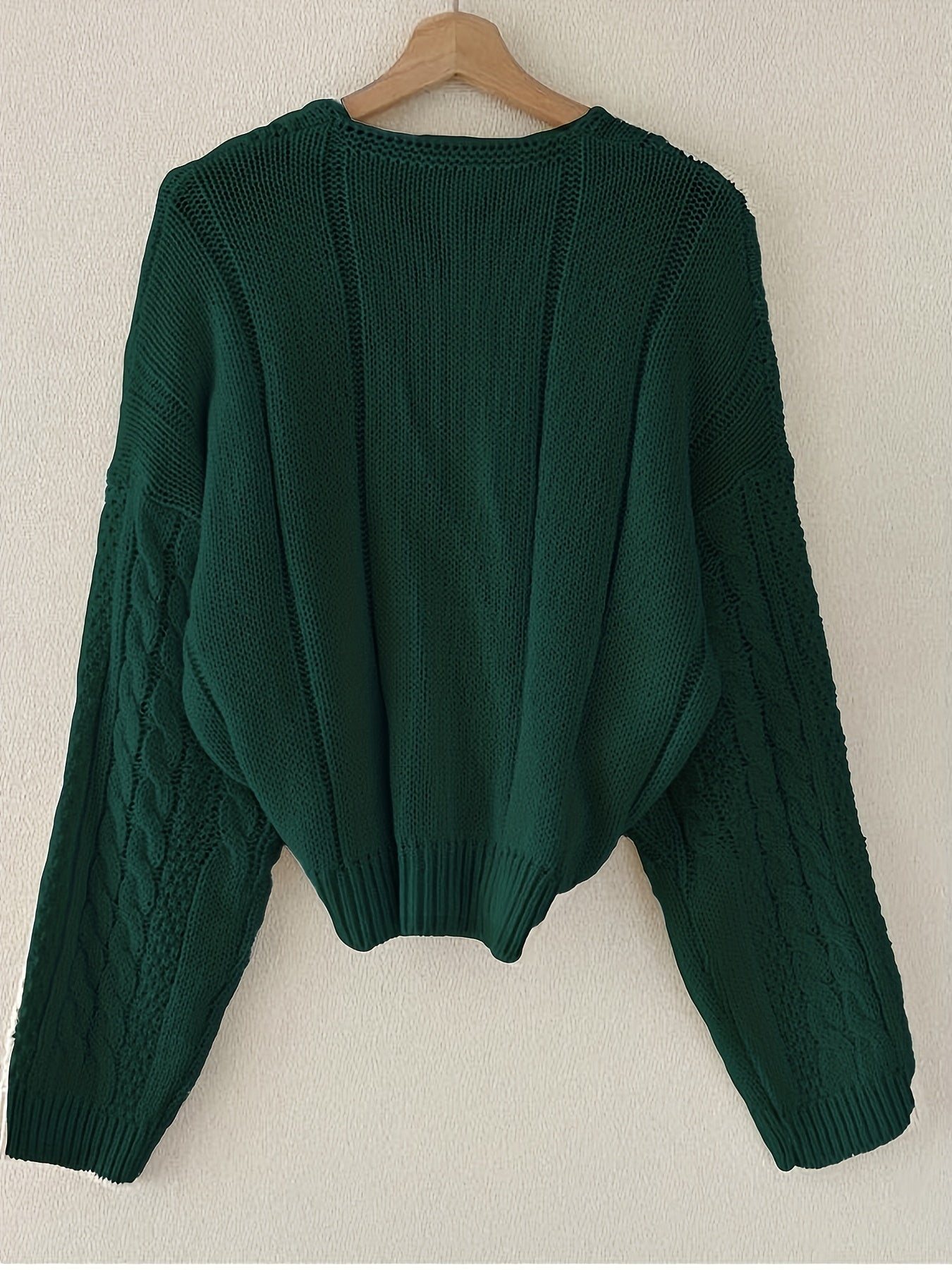 Antmvs Twist Pattern Single Button Knit Cardigan, Casual Surplice Neck Long Sleeve Sweater, Women's Clothing