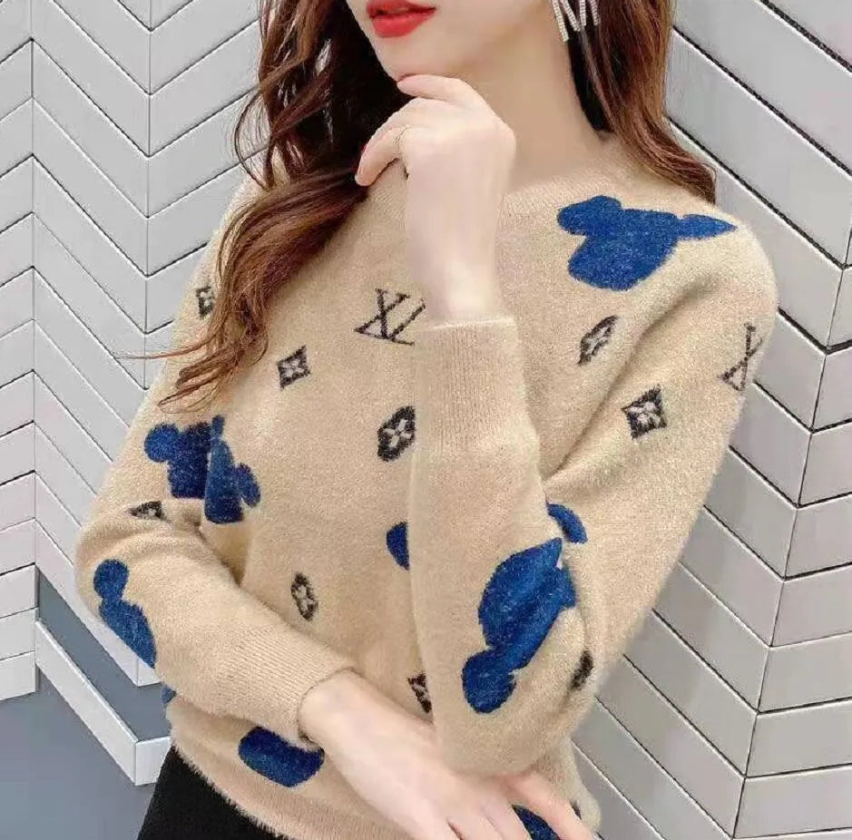 Women Sweaters Luxury Top Quality Full Print Letter Knitting Sweater High Street Pullover Tops