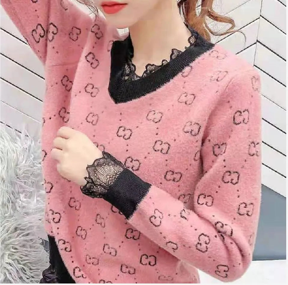 Women Sweaters Luxury Top Quality Full Print Letter Knitting Sweater High Street Pullover Tops