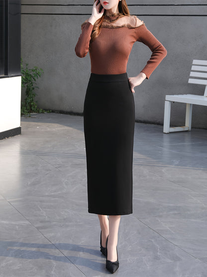 Antmvs Solid Slim Maxi Pencil Skirts, Elegant Office Work Casual Skirts For Spring & Summer, Women's Clothing