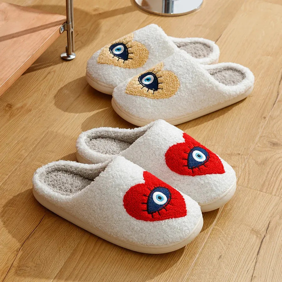 Home Womens Slippers winter Warm Houseshoes Eye Style Fuzzy Comfy Heart Flat Sole Funny Flip Flops Women Shoes 240612