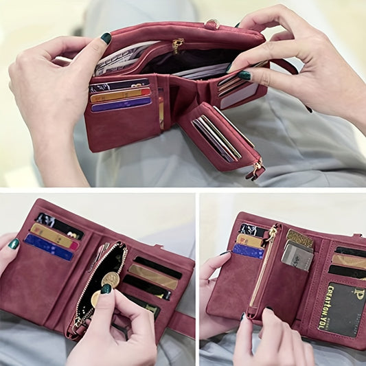 Vintage Solid Color Clutch Wallet, Faux Leather Coin Purs, e Versatile Credit Card Holder With Wristband