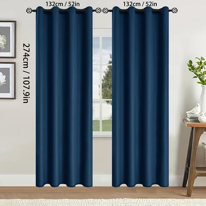 2 Pieces of Stylish Solid Blackout Curtains for Bedroom and Living Room - UV Protection, Easy Sliding, and Contemporary Design