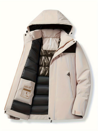 Womens Stylish Contrast Hooded Jacket - Insulated Thermal, Windproof, Waterproof - Secure Zip Pockets for Fall & Winter