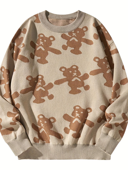 Antmvs Men's Cute Bear Pattern Pullover Sweater - Trendy & Warm Couple Clothing