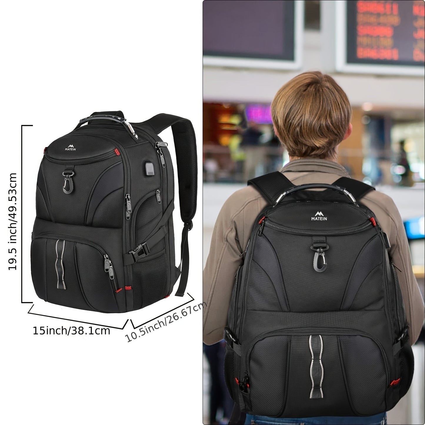 1pc Extra Large 17-Inch Laptop Backpack for Men and Women - Anti-Theft, Water Resistant, TSA Compliant, USB Port, Adjustable Shoulder Straps, Multiple Utility Pockets, Durable Polyester Fabric, Perfect for Travel, College, Business, and Outdoor Activities