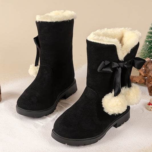 Cozy Girls' Fleece-Lined Snow Boots - Warm, Non-Slip, Plush, Comfy Ankle Boots for Outdoor Hiking, Trekking, and Winter Adventures - Soft, Breathable, Water-Resistant, and Easy to Clean