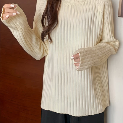 Antmvs Solid Mock Neck Rib Knit Sweater, Casual Long Sleeve Thick Versatile Sweater, Women's Clothing