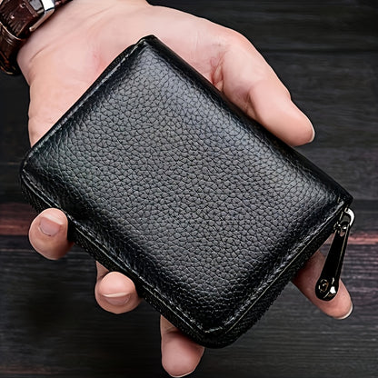 Multi-Functional Business Card Holder Wallet for Men and Women - PU Leather Waterproof Passport, Credit Card, Debit Card, and Banking Card Organizer with Secure Zip Closure and Multiple Card Slots