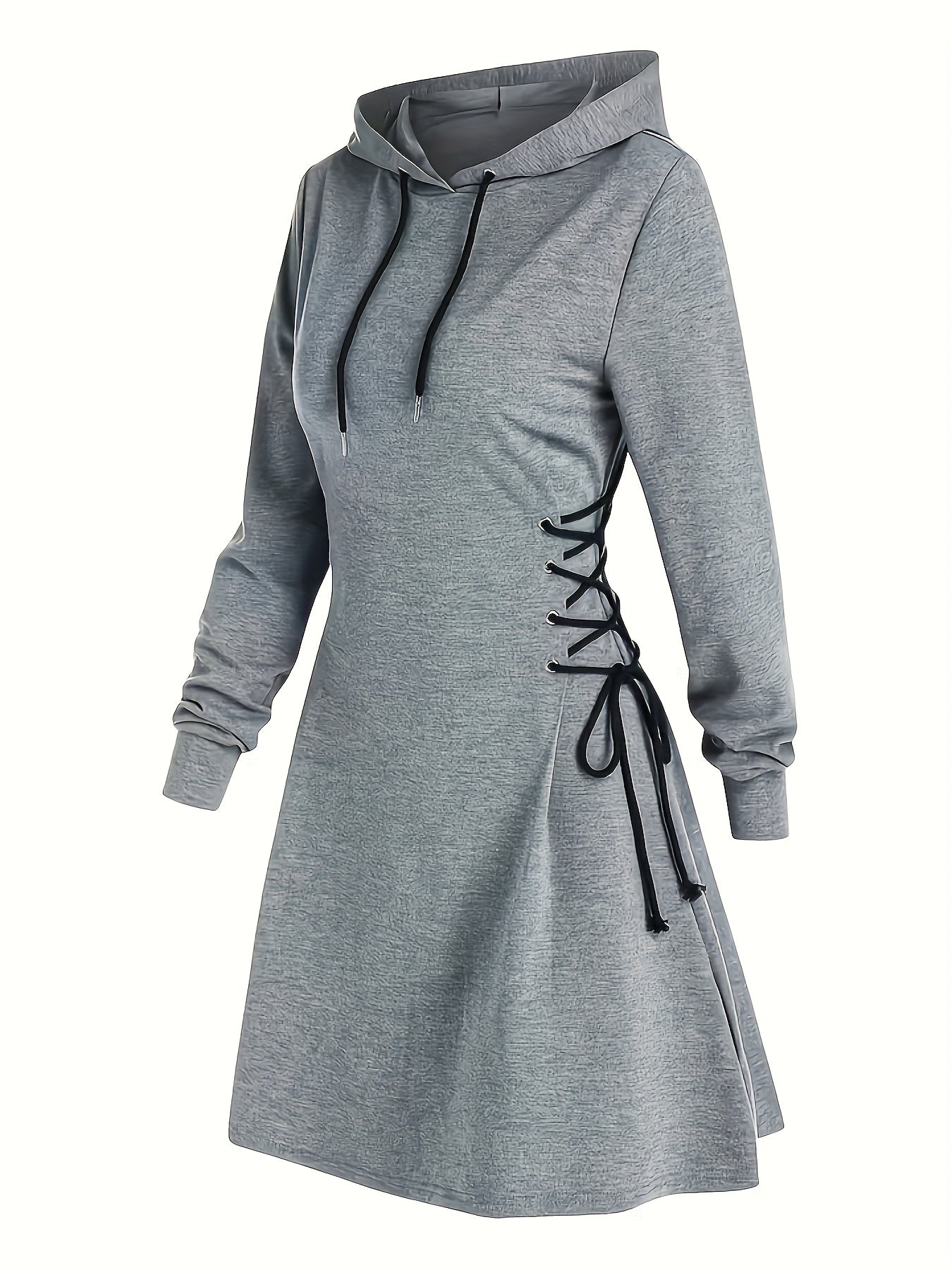 Antmvs Drawstring Hooded Dress, Casual Long Sleeve Solid Dress, Women's Clothing