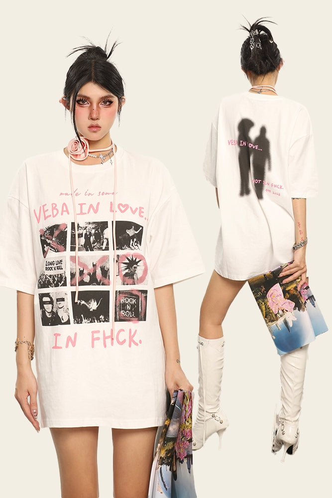 Antmvs VEBA IN LOVE Graphic Image Print Short Sleeve Tee Top