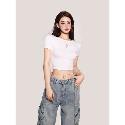 Antmvs Selene Solid Color Slim Short Sleeve Basic Cropped Top