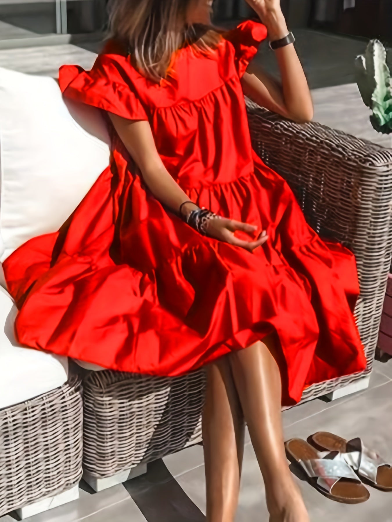 Antmvs Layered A-line Dress, Ruffle Sleeve Casual Dress For Spring & Summer, Women's Clothing