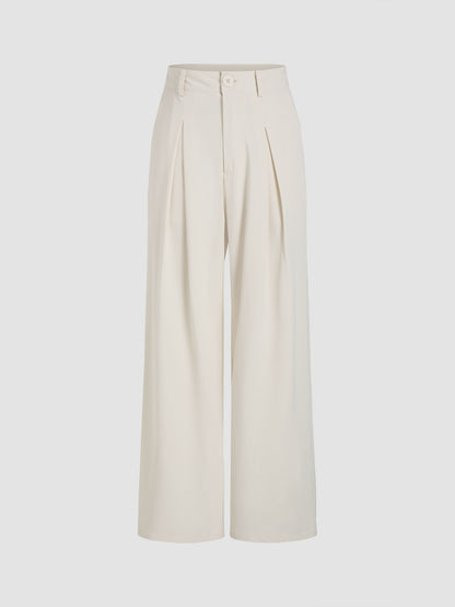 Antmvs Solid Wide Leg Pants, Elegant Button Slant Pocket Draped Pants, Women's Clothing
