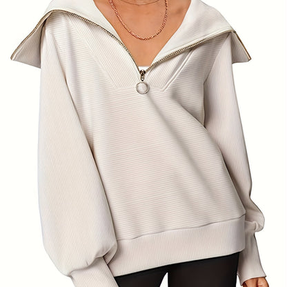 Antmvs Quarter Zip Pullover Sweatshirt, Casual Solid Long Sleeve Sweatshirt For Fall & Winter, Women's Clothing