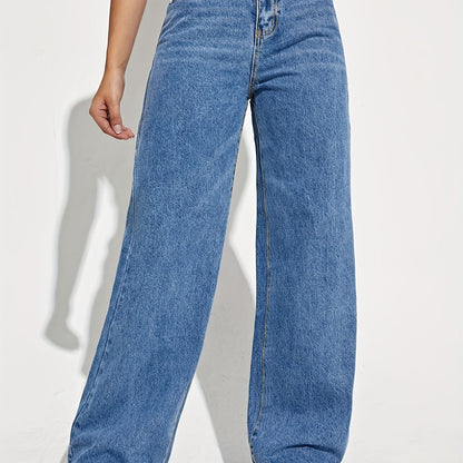 Antmvs High Waist Versatile Straight Jeans, Loose Fit Slant Pockets Denim Pants, Women's Denim Jeans & Clothing