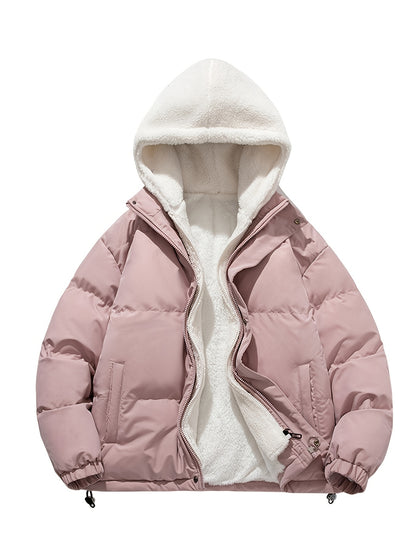 Antmvs Unisex Warm Fleece Hooded Winter Jacket, Casual Cotton Padded Coat For Men And Women Couples Fall Winter