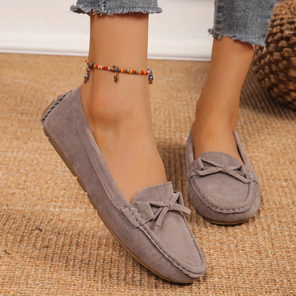 Women's Retro Flat Loafers, Bow Detail Round Toe Slip On Shoes, Casual Soft Sole Casual Wear Shoes