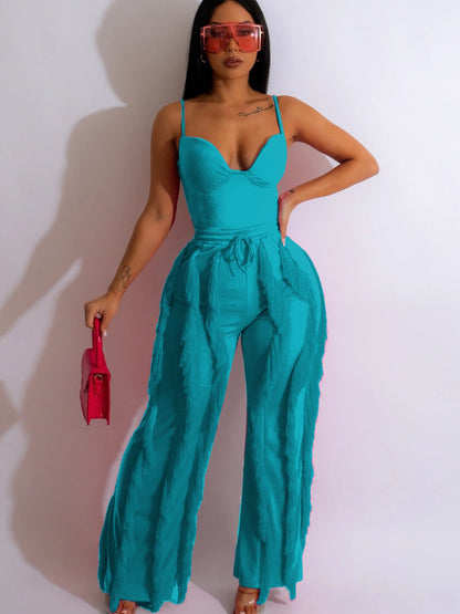 Antmvs -  New European and American Women's Clothing Hot Sale Solid Color Tassel Two-piece Suit