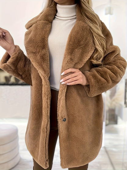 Antmvs Waterfall Collar Warm Coat, Casual Open Front Long Sleeve Winter Outerwear, Women's Clothing
