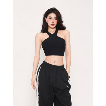 Antmvs Tatia Solid Color Slim Halter Sleeveless Cropped Top