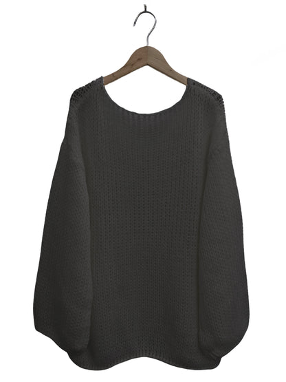 Antmvs Solid V Neck Pointelle Knit Sweater, Casual Long Sleeve Loose Sweater, Women's Clothing