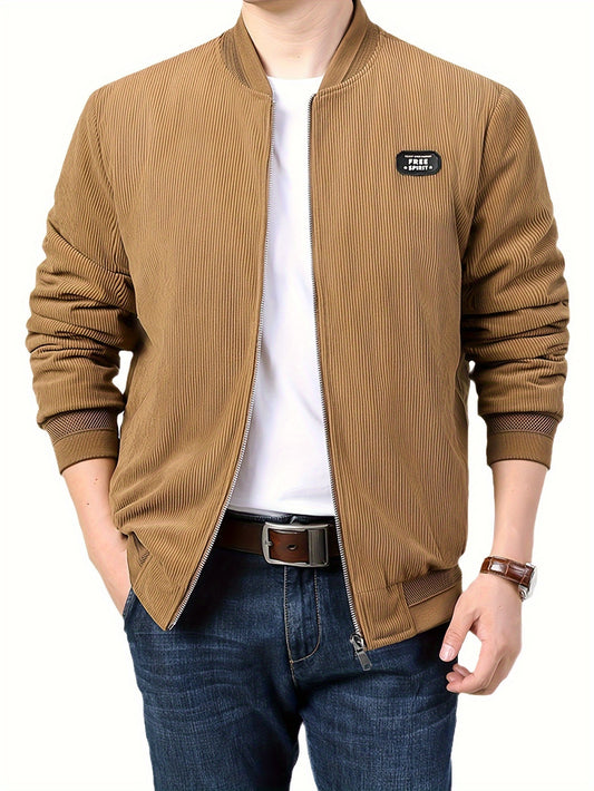 Stylish Corduroy Retro Jacket - Vintage-Inspired, Zip-Up, Casual, Hipster Windbreaker for Spring and Fall - College-Ready, Comfortable, and Versatile Outerwear