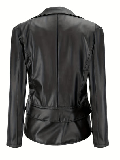 Antmvs Two-way Wear Zip Up Jacket, Elegant Long Sleeve Lapel Neck Jacket, Women's Clothing