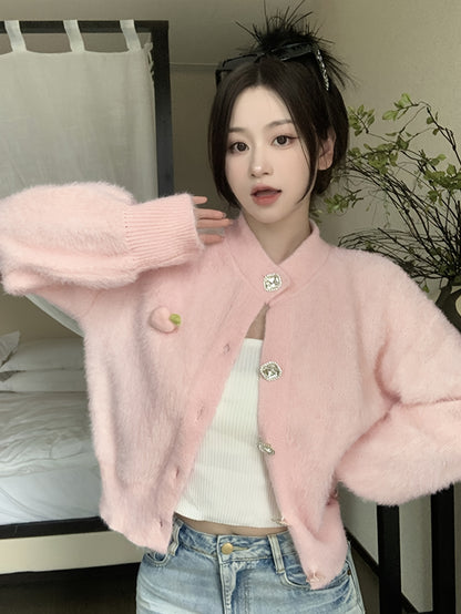 Antmvs Solid Plush Button Up Knit Cardigan, Casual Long Sleeve Soft Cozy Sweater, Women's Clothing