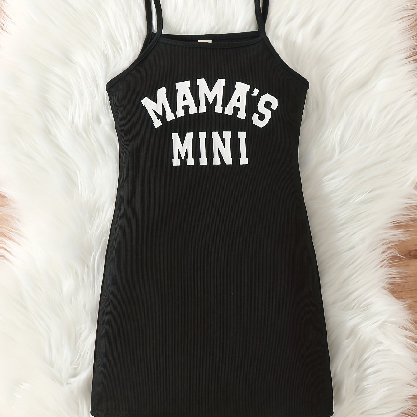 Chic 'Mama's Mini' Slogan Bodycon Cami Dress - Girls' Stretchy Ribbed Summer Wear