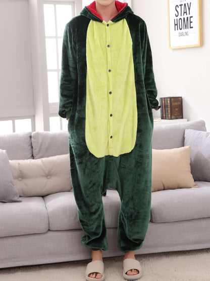 Antmvs one piece Men's Thick Fleece Dinosaur Hooded Pajamas with Pockets - Cozy Loungewear for Winter Nights