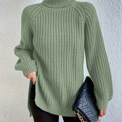 Antmvs Solid Turtleneck Pullover Sweater, Casual Loose Raglan Sleeve Sweater For Fall & Winter, Women's Clothing