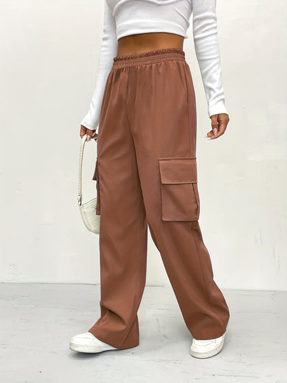 Antmvs Straight Leg Cargo Pants, Y2K High Waist Solid Pants For Spring & Fall, Women's Clothing