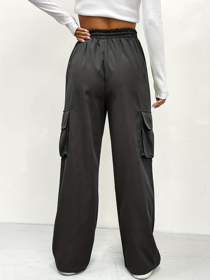 Antmvs Straight Leg Cargo Pants, Y2K High Waist Solid Pants For Spring & Fall, Women's Clothing