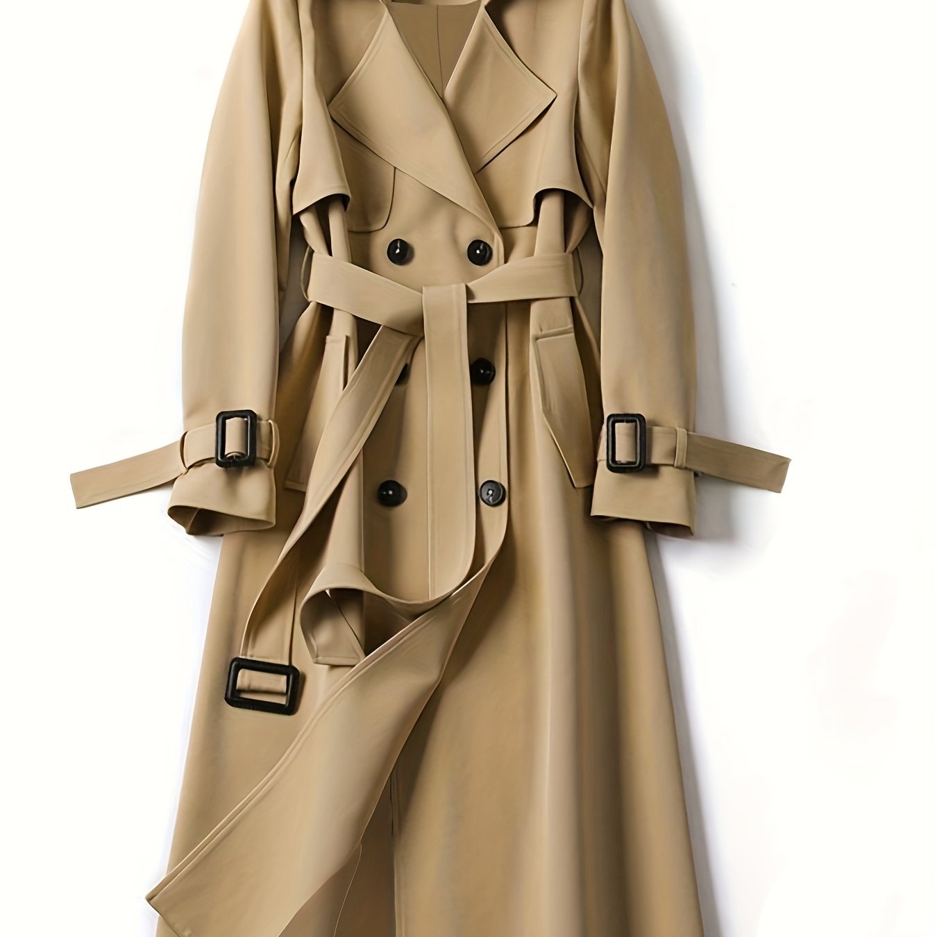 Antmvs Double Breasted Trench Coat, Casual Lapel Long Sleeve Outerwear, Women's Clothing