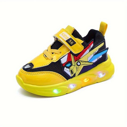 Boys' Casual Shoes For Spring And Autumn, Children's Sports Shoes With LED Lights, Children's Shoes For 1-6 Years Old, Cartoon Mesh Transparent Single Shoes