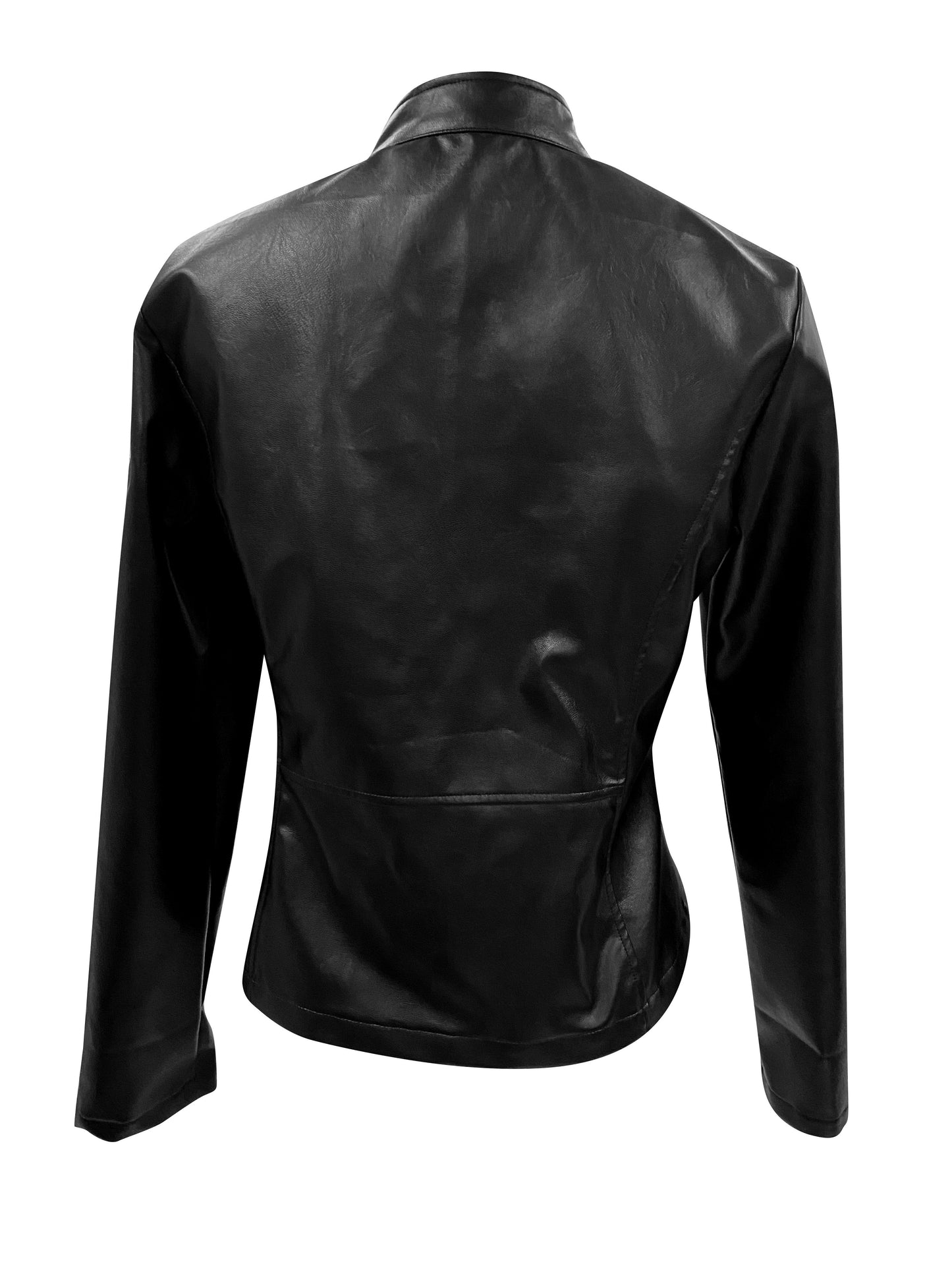 Antmvs Solid Zip Up Biker Jacket, Casual Long Sleeve Stylish Outerwear, Women's Clothing