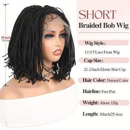 10Inch Chic Box Braid Bob Wig - Ultra-Realistic 13x5 Lace Front - Premium Synthetic Hair for Effortless Style - Perfect Daily & Party Wear for Women