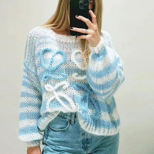 Women's Sweaters Oversized Knitted Rainbow Sweater Women Fashion Stripes Contrast Round Neck Pullover Sweater Casual Loose Cute Jumper y2k top 230927